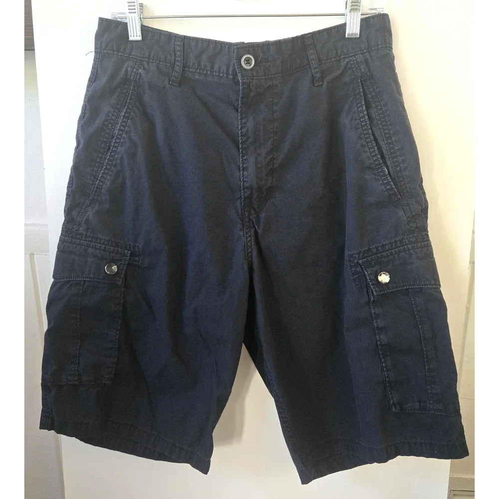 Levi Strauss & Co Shorts Mens 30 Black Cargo Multi Pocket Workwear Cotton Faded
